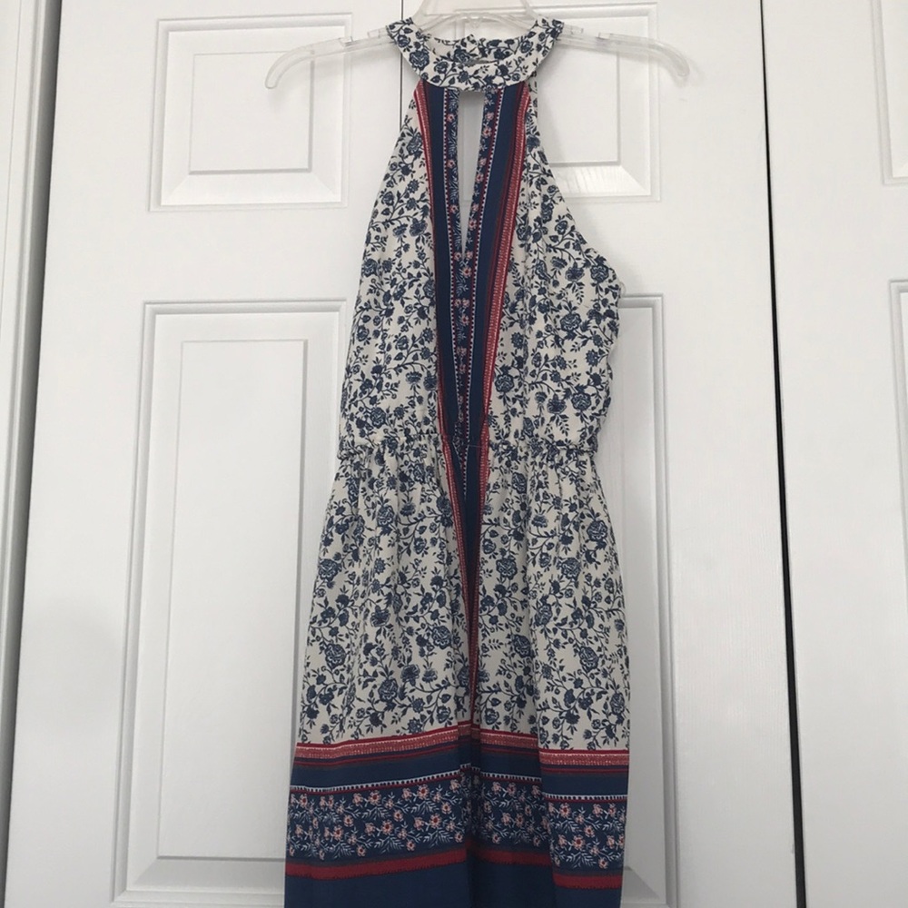 NWT, Fun, patterned, high neck, backless dress!